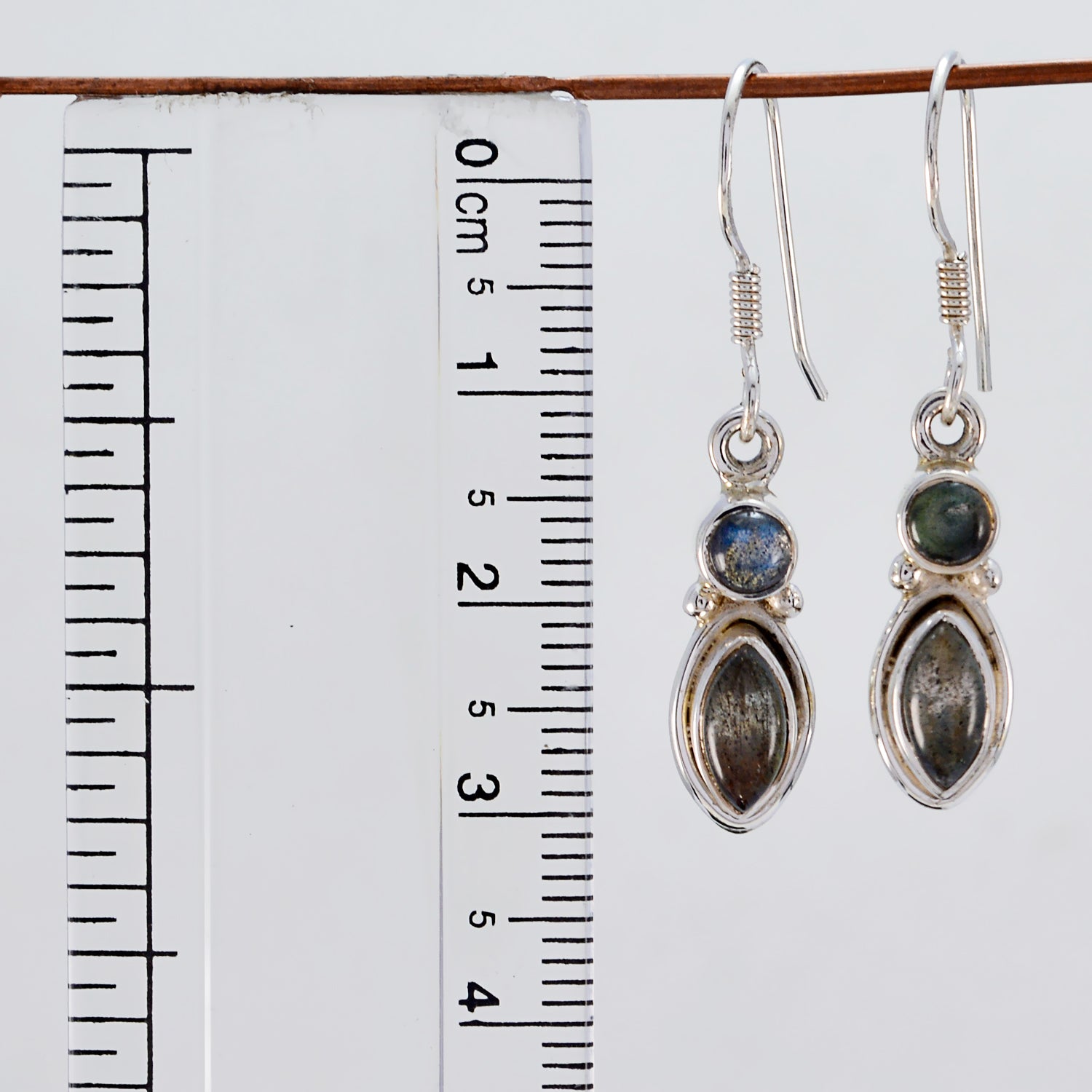 Riyo Good Gemstones multi shape Cabochon Grey Labradorite Silver Earrings easter Sunday gift