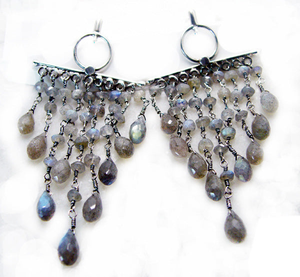 Riyo Good Gemstones multi shape Cabochon Grey Labradorite Silver Earrings gift for college