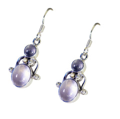 Riyo Good Gemstones multi shape Cabochon Pink Rose Quartz Silver Earrings mother gift