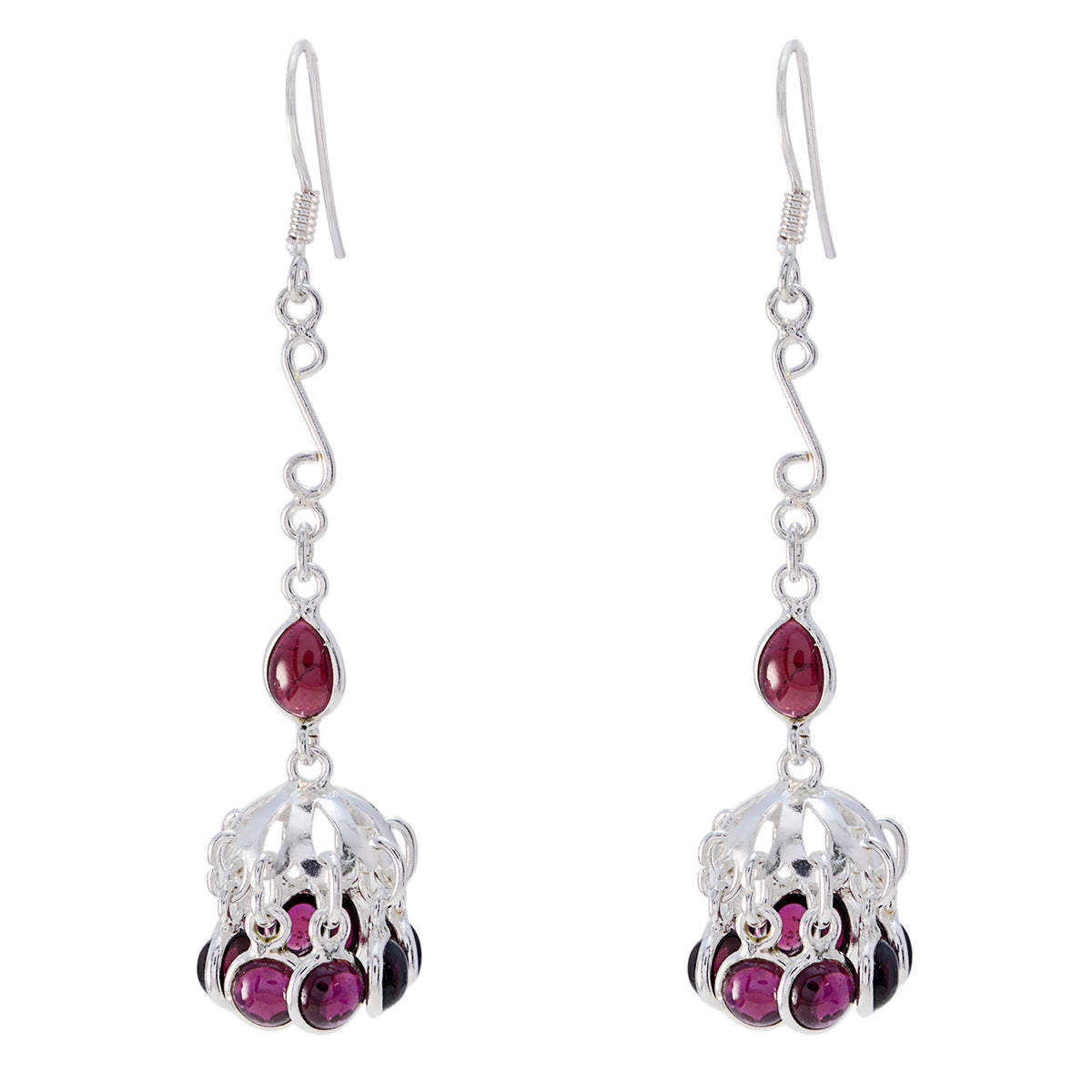 Riyo Good Gemstones multi shape Cabochon Red Garnet Silver Earrings gift for engagement