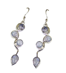 Riyo Good Gemstones multi shape Cabochon White Rainbow Moonstone Silver Earrings gift for handmade