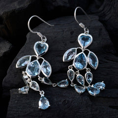 Riyo Good Gemstones multi shape Faceted Blue Topaz Silver Earring children day gift