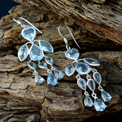 Riyo Good Gemstones multi shape Faceted Blue Topaz Silver Earring children day gift