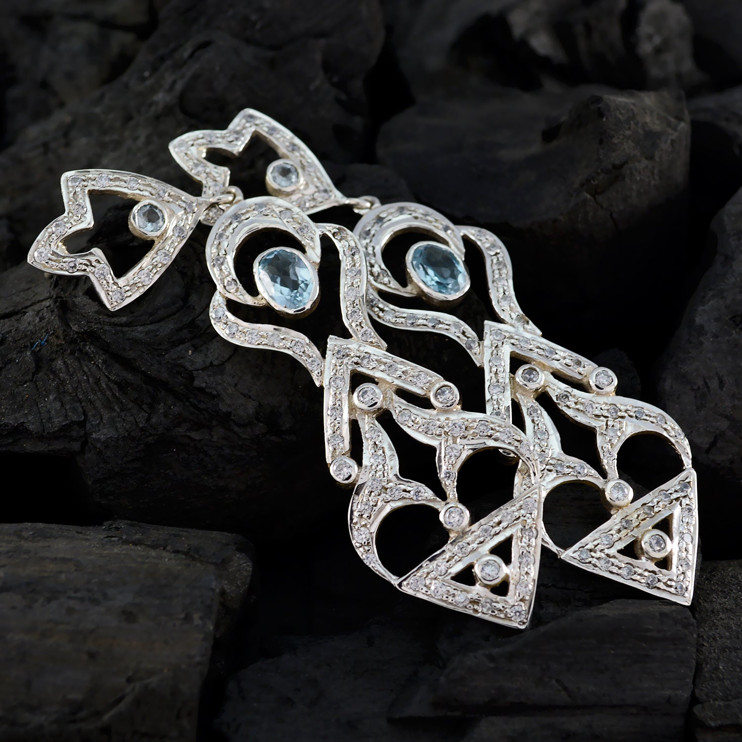 Riyo Good Gemstones multi shape Faceted Blue Topaz Silver Earring gift for christmas day