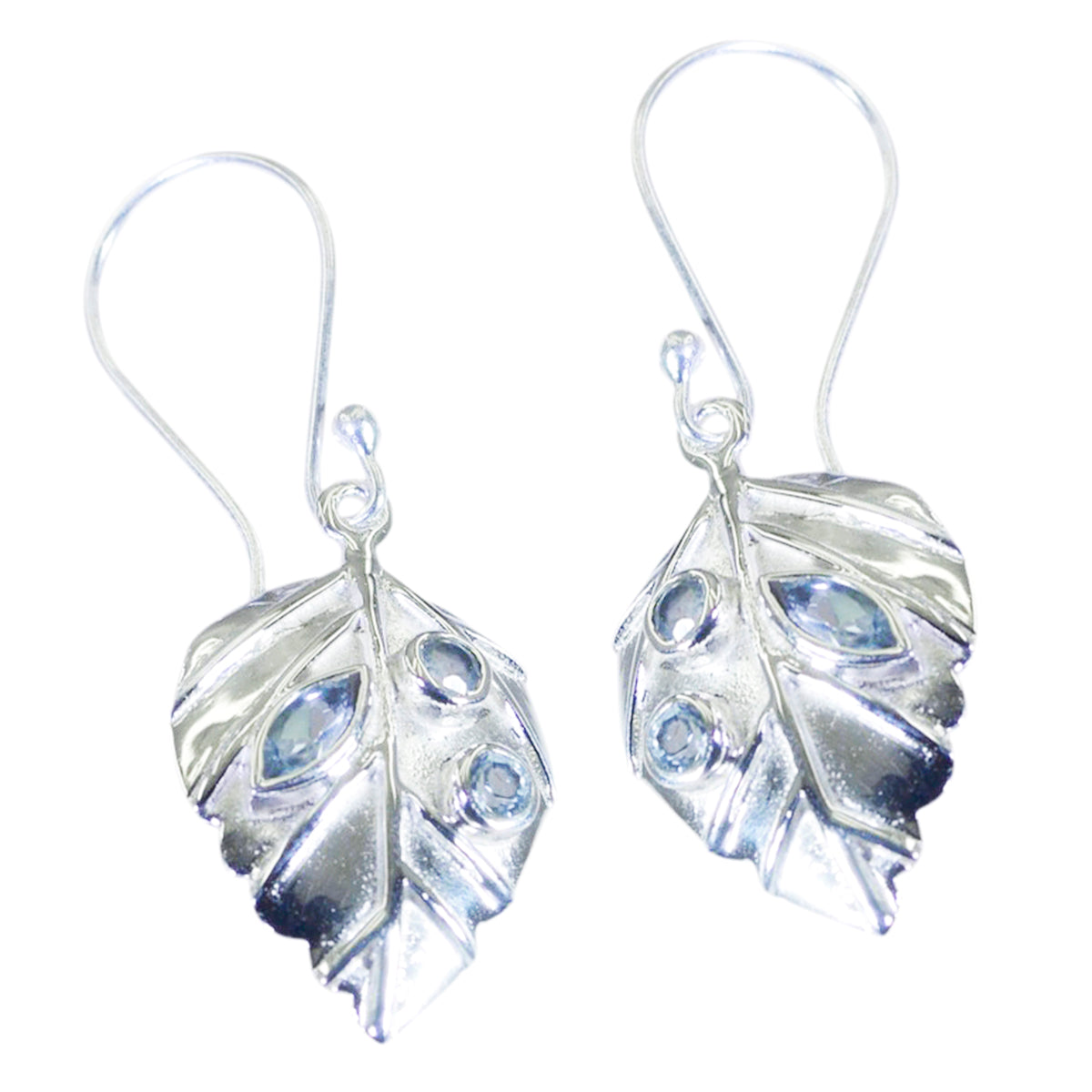 Riyo Good Gemstones multi shape Faceted Blue Topaz Silver Earring gift for halloween
