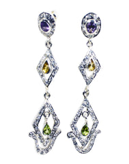 Riyo Good Gemstones multi shape Faceted Green Malachatie Silver Earrings christmas gifts