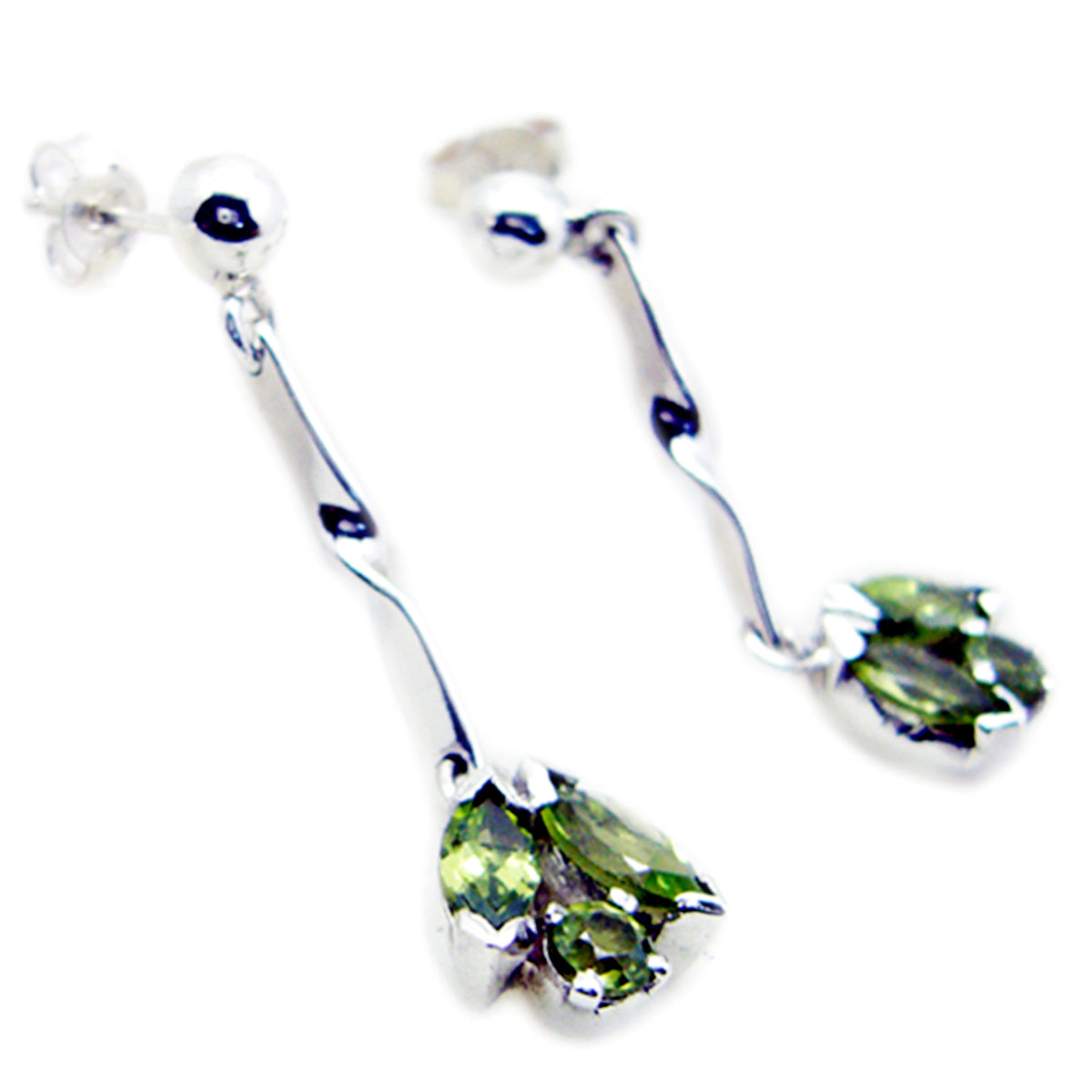 Riyo Good Gemstones multi shape Faceted Green Peridot Silver Earring gift for children day