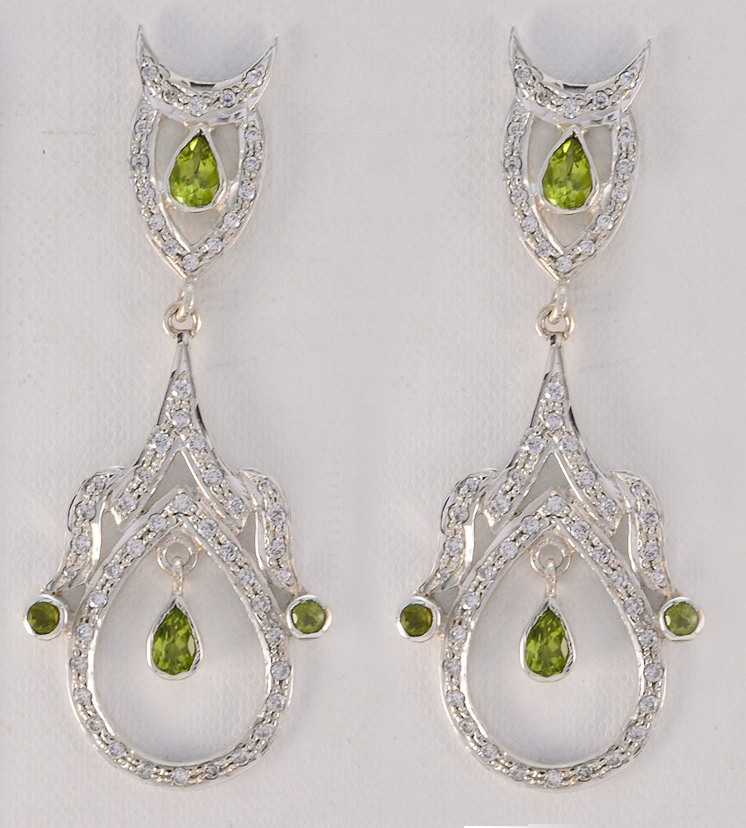 Riyo Good Gemstones multi shape Faceted Green Peridot Silver Earring handmade gift