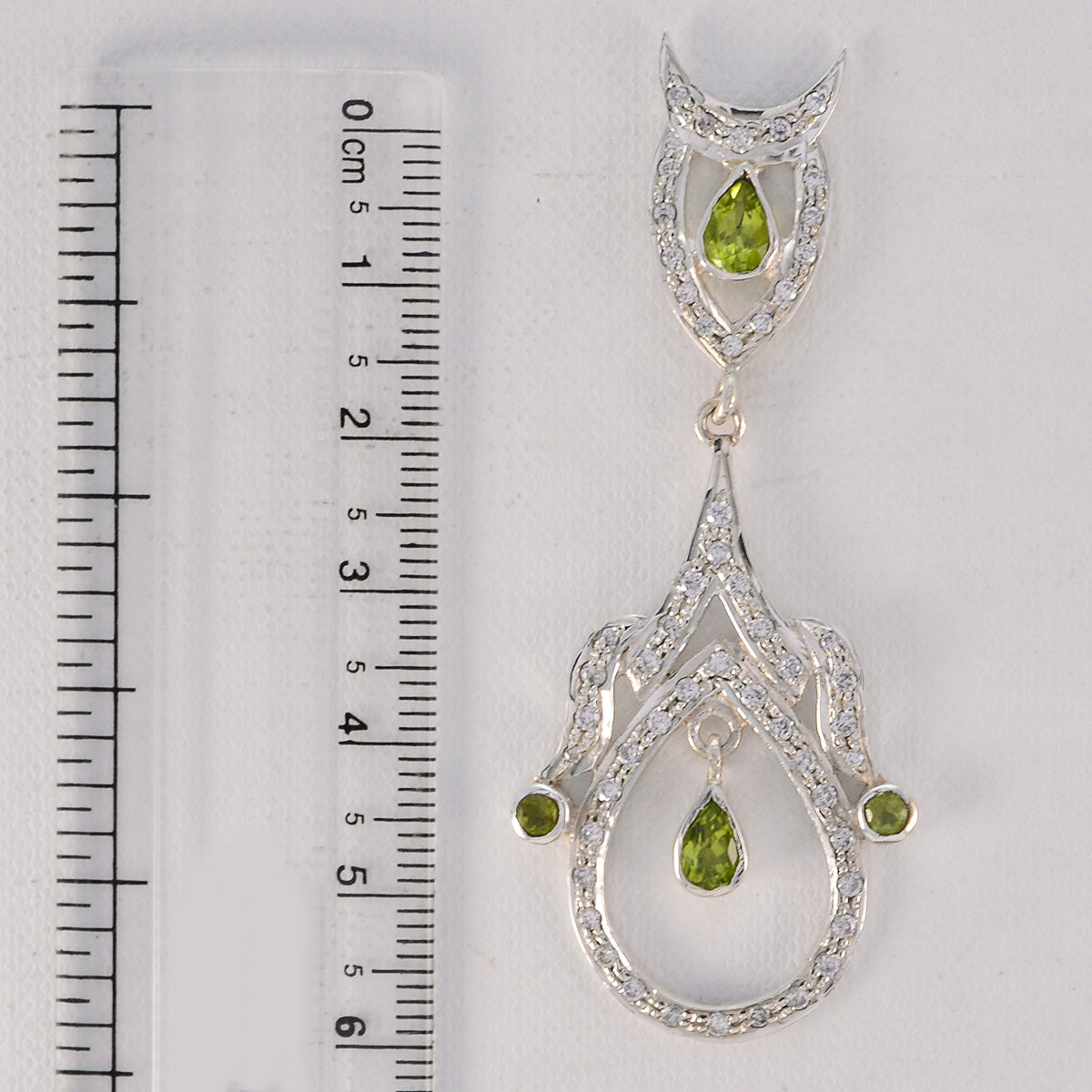 Riyo Good Gemstones multi shape Faceted Green Peridot Silver Earring handmade gift
