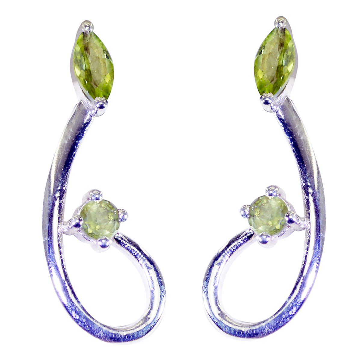 Riyo Good Gemstones multi shape Faceted Green Peridot Silver Earrings gift for college