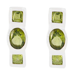 Riyo Good Gemstones multi shape Faceted Green Peridot Silver Earrings gift for teacher's day