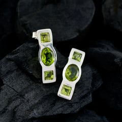 Riyo Good Gemstones multi shape Faceted Green Peridot Silver Earrings gift for teacher's day