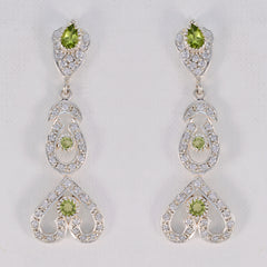 Riyo Good Gemstones multi shape Faceted Green Peridot Silver Earrings good Friday gift