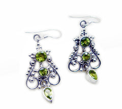 Riyo Good Gemstones multi shape Faceted Green Peridot Silver Earrings grandmother gift