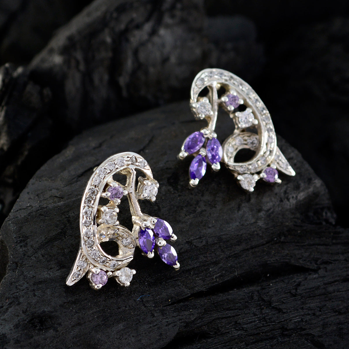 Riyo Good Gemstones multi shape Faceted Multi Multi CZ Silver Earring halloween gift