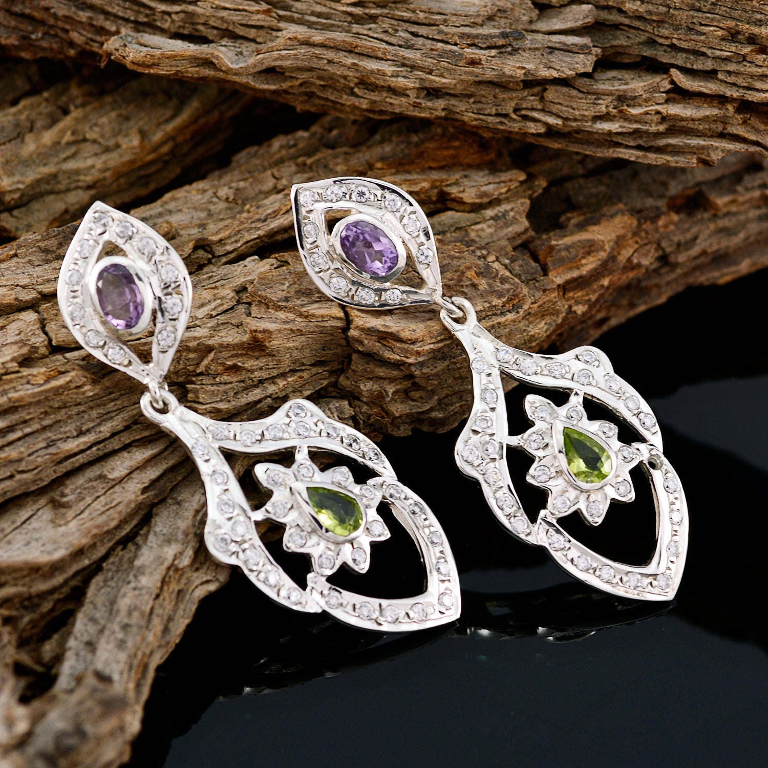 Riyo Good Gemstones multi shape Faceted Multi Multi CZ Silver Earrings girlfriend gift
