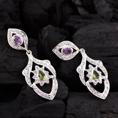 Riyo Good Gemstones multi shape Faceted Multi Multi CZ Silver Earrings girlfriend gift