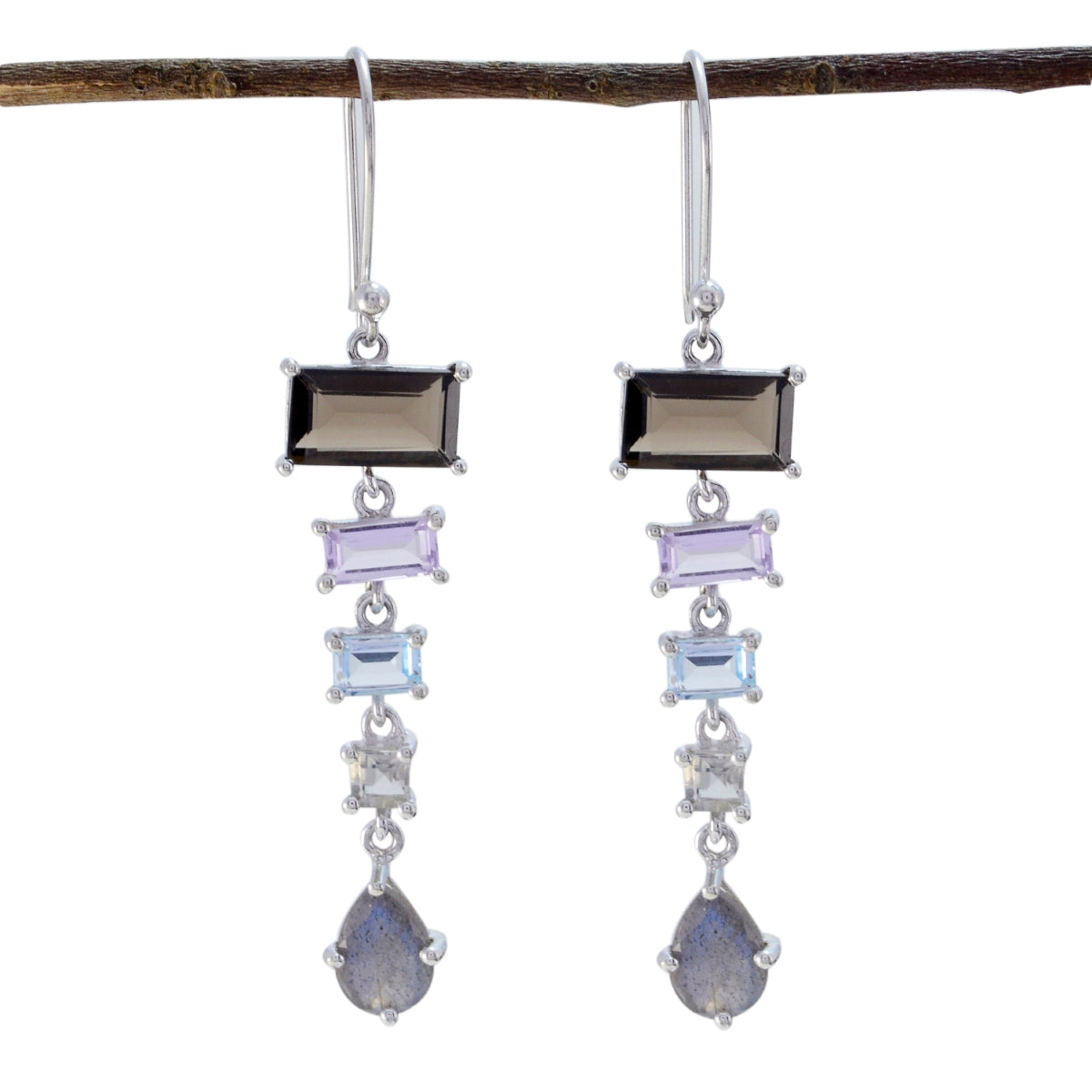 Riyo Good Gemstones multi shape Faceted Multi Multi Stone Silver Earring gift for handmade