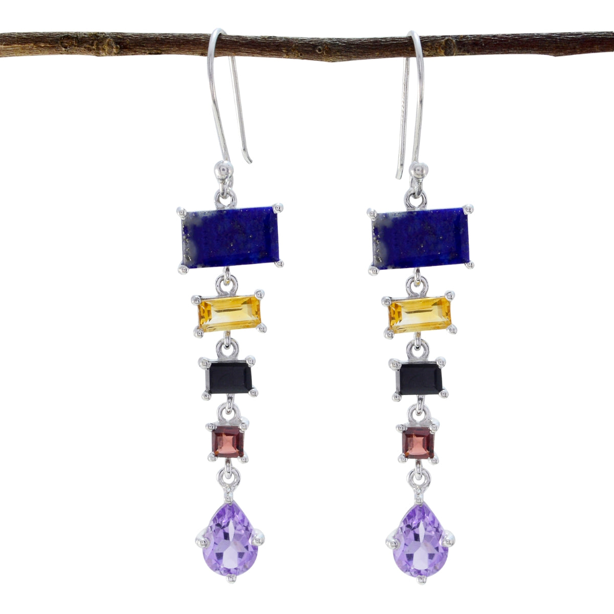 Riyo Good Gemstones multi shape Faceted Multi Multi Stone Silver Earring gift for new years day