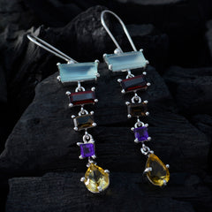 Riyo Good Gemstones multi shape Faceted Multi Multi Stone Silver Earrings gift for friends