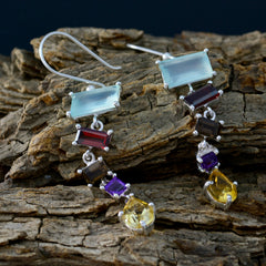 Riyo Good Gemstones multi shape Faceted Multi Multi Stone Silver Earrings gift for friends