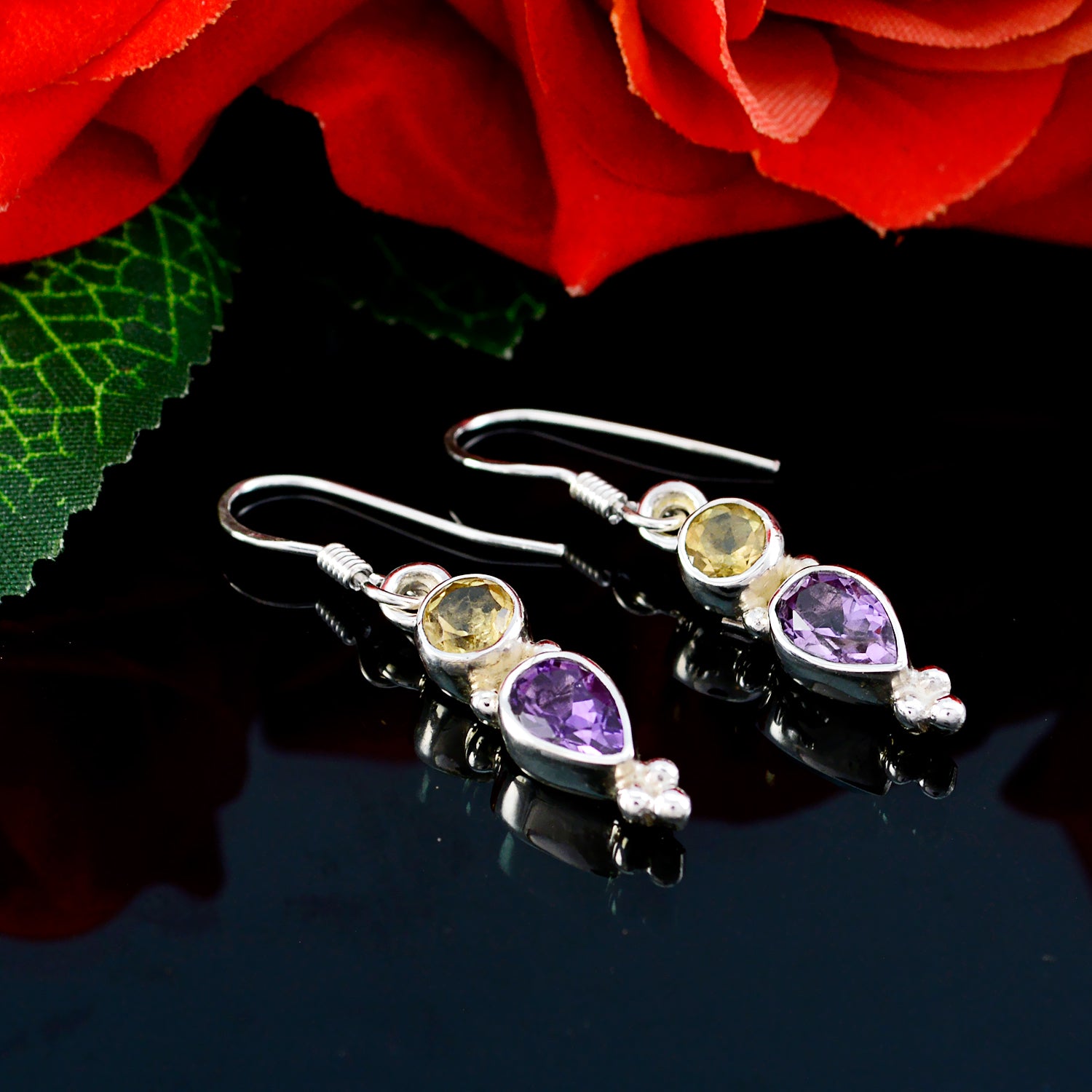 Riyo Good Gemstones multi shape Faceted Multi Multi Stone Silver Earrings gift for mom
