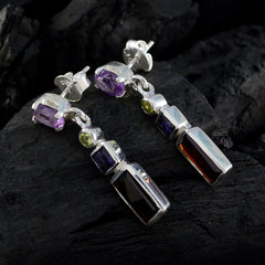 Riyo Good Gemstones multi shape Faceted Multi Multi Stone Silver Earrings gift for thanks giving