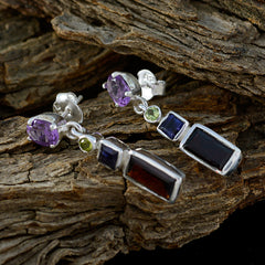 Riyo Good Gemstones multi shape Faceted Multi Multi Stone Silver Earrings gift for thanks giving