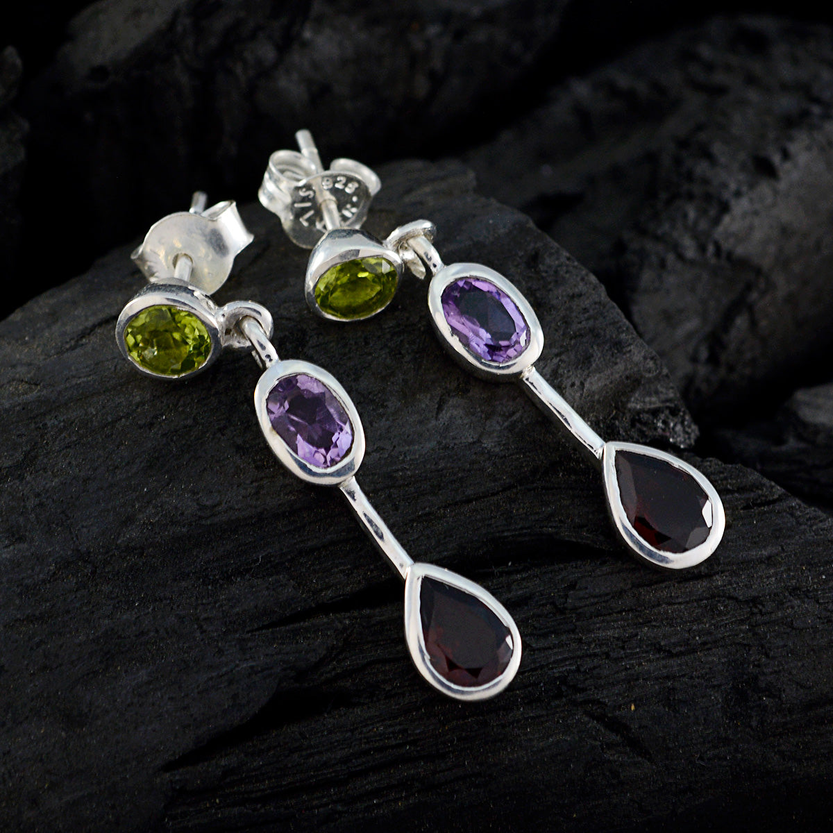 Riyo Good Gemstones multi shape Faceted Multi Multi Stone Silver Earrings new years day gift