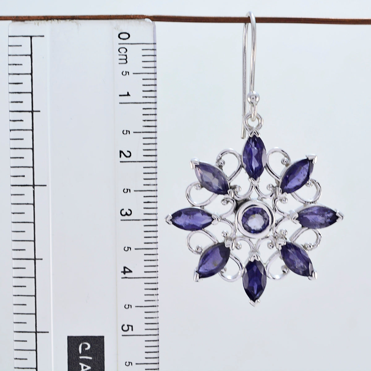 Riyo Good Gemstones multi shape Faceted Nevy Blue Iolite Silver Earring gift for halloween