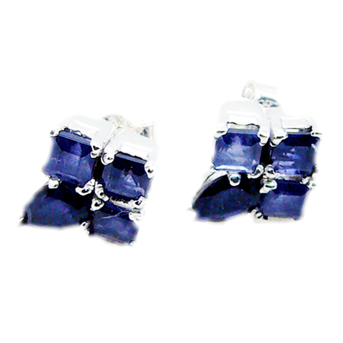 Riyo Good Gemstones multi shape Faceted Nevy Blue Iolite Silver Earring gift for women