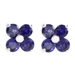 Riyo Good Gemstones multi shape Faceted Nevy Blue Iolite Silver Earrings gift for girlfriend