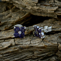 Riyo Good Gemstones multi shape Faceted Nevy Blue Iolite Silver Earrings gift for girlfriend