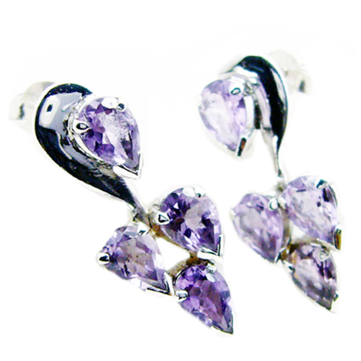 Riyo Good Gemstones multi shape Faceted Purple Amethyst Silver Earring gift for cyber Monday