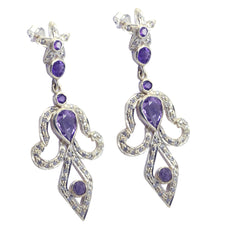 Riyo Good Gemstones multi shape Faceted Purple Amethyst Silver Earring gift for friend