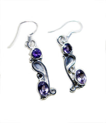 Riyo Good Gemstones multi shape Faceted Purple Amethyst Silver Earring gift for mom
