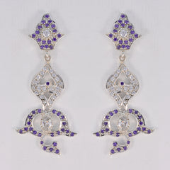 Riyo Good Gemstones multi shape Faceted Purple Amethyst Silver Earring gift for women