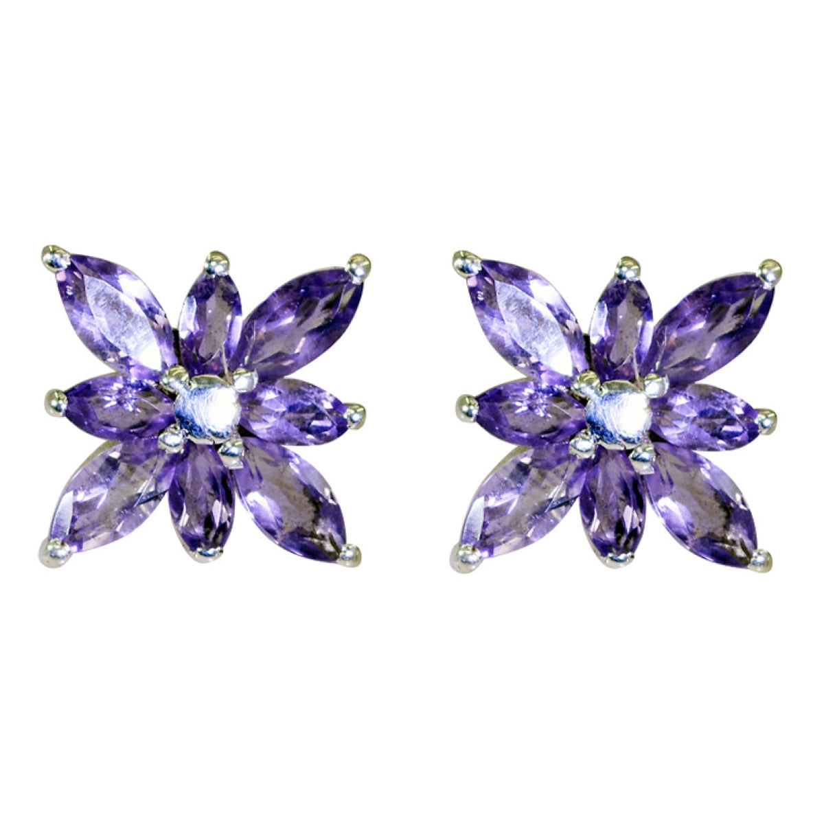 Riyo Good Gemstones multi shape Faceted Purple Amethyst Silver Earring new years day gift