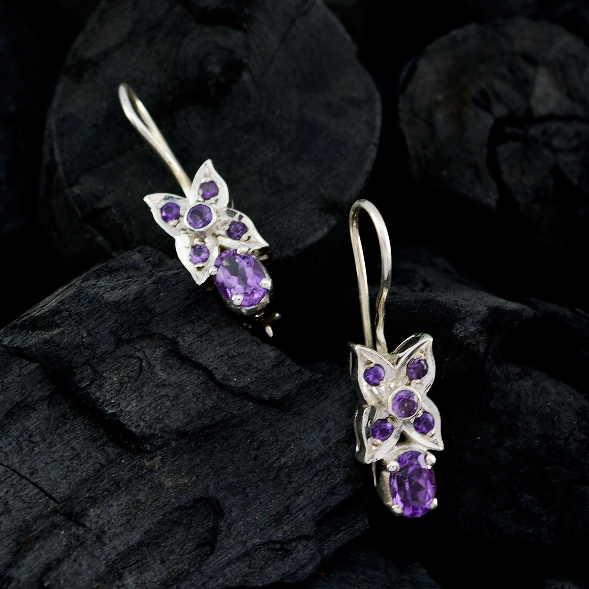 Riyo Good Gemstones multi shape Faceted Purple Amethyst Silver Earrings Faishonable day gift