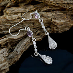 Riyo Good Gemstones multi shape Faceted Purple Amethyst Silver Earrings daughter's day gift