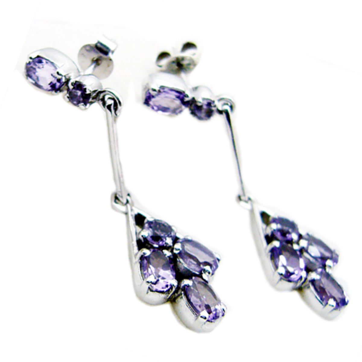 Riyo Good Gemstones multi shape Faceted Purple Amethyst Silver Earrings gift for Faishonable day