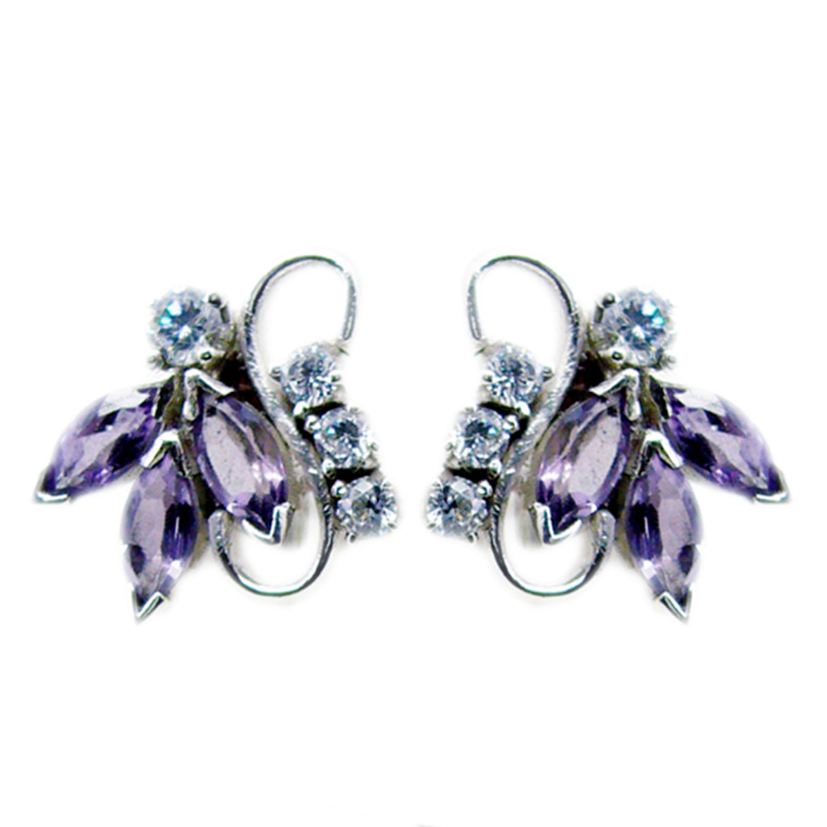Riyo Good Gemstones multi shape Faceted Purple Amethyst Silver Earrings gift for boxing day
