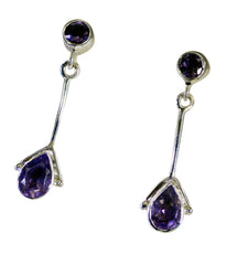 Riyo Good Gemstones multi shape Faceted Purple Amethyst Silver Earrings gift for engagement