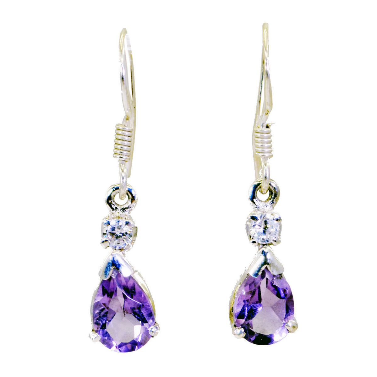 Riyo Good Gemstones multi shape Faceted Purple Amethyst Silver Earrings gift for friendship day