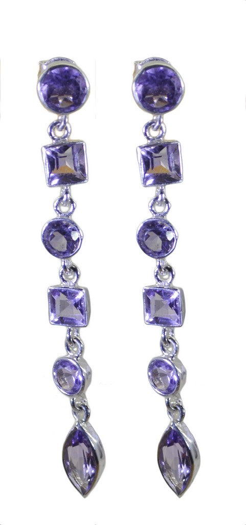 Riyo Good Gemstones multi shape Faceted Purple Amethyst Silver Earrings gift for new years day