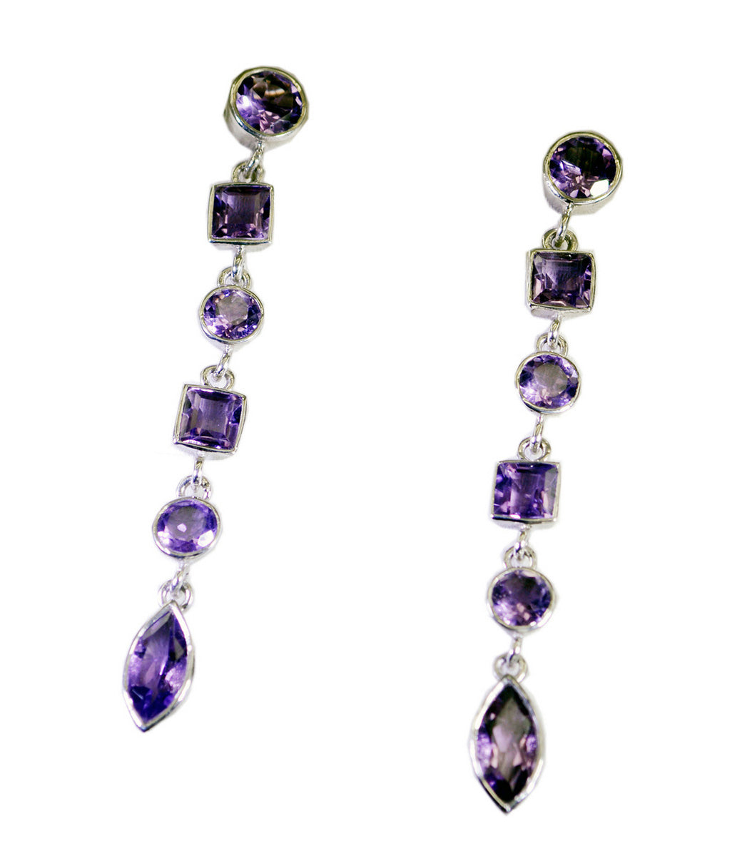 Riyo Good Gemstones multi shape Faceted Purple Amethyst Silver Earrings gift for new years day