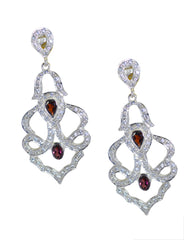 Riyo Good Gemstones multi shape Faceted Red Garnet Silver Earring gift for brithday