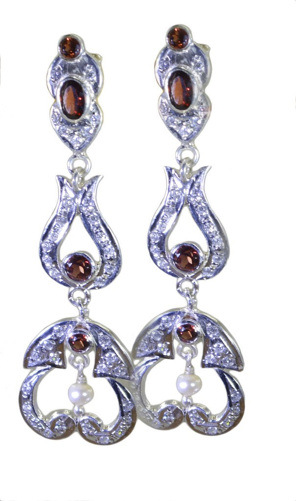 Riyo Good Gemstones multi shape Faceted Red Garnet Silver Earrings gift for christmas day