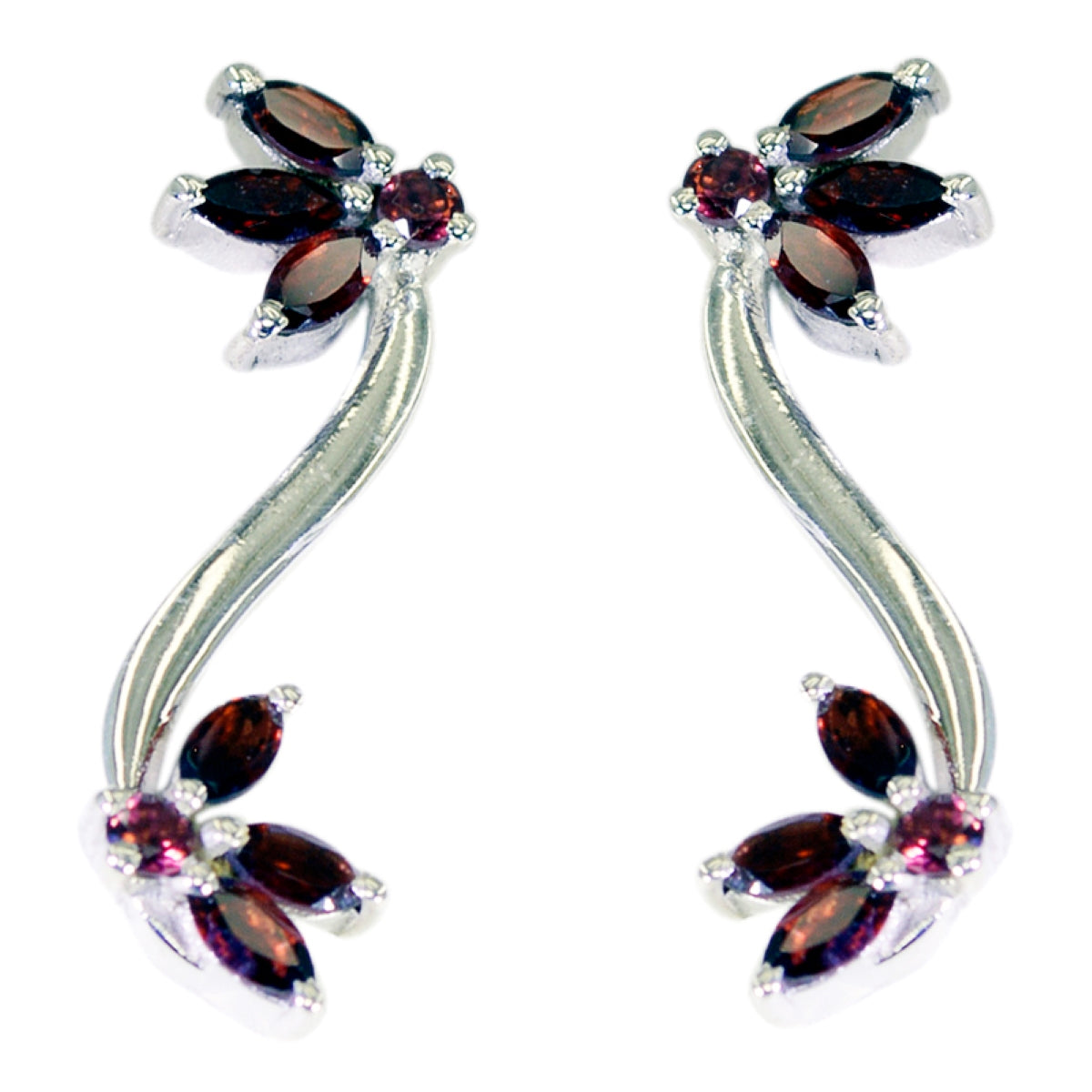 Riyo Good Gemstones multi shape Faceted Red Garnet Silver Earrings gift for cyber Monday
