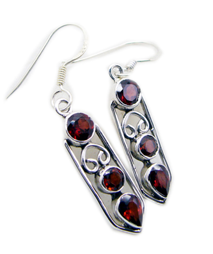 Riyo Good Gemstones multi shape Faceted Red Garnet Silver Earrings gift for graduation